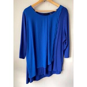 H by Halston Scoop Neck Top Size 2X Chiffon Drape Azure Blue Asymmetrical Hem